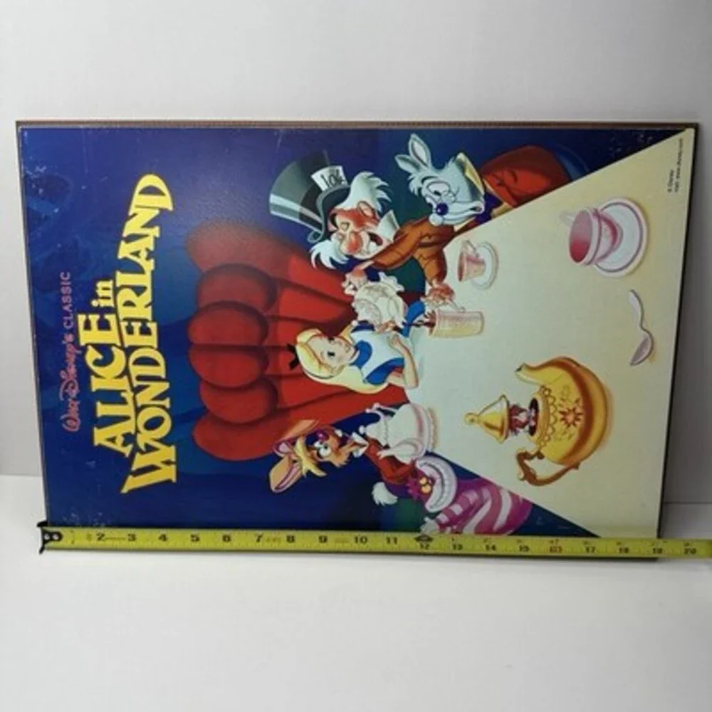 Rare Disney Alice In Wonderland Hanging Wooden Movie Wall Art Decor Tea Party HL
